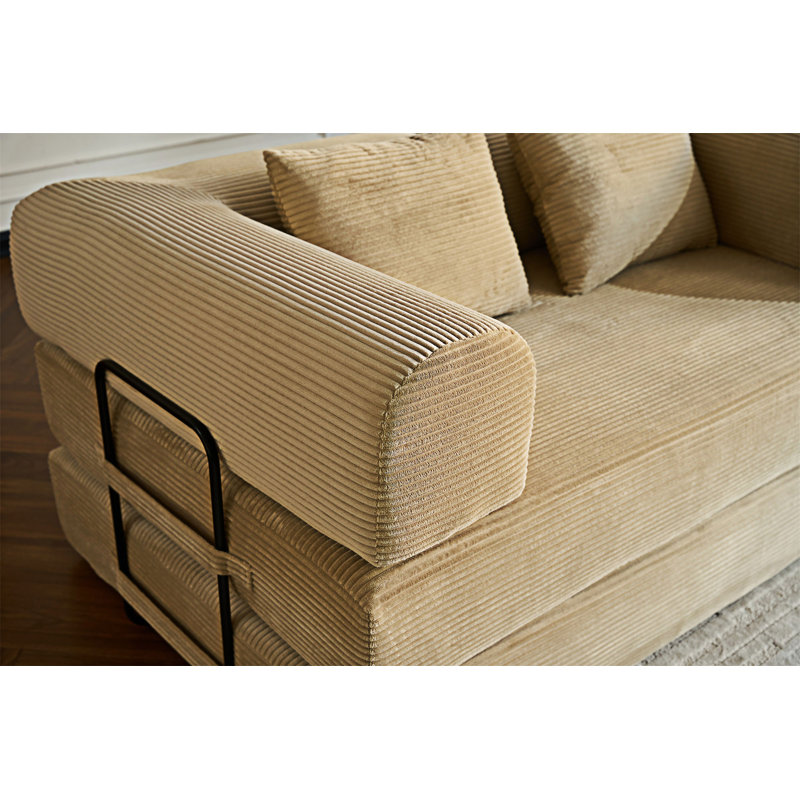 Canapé-lit convertible avec coussin, L 59,06 po, Velours côtelé beige