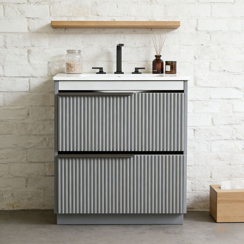 Meuble-lavabo 30 po avec lavabo en céramique, Gris