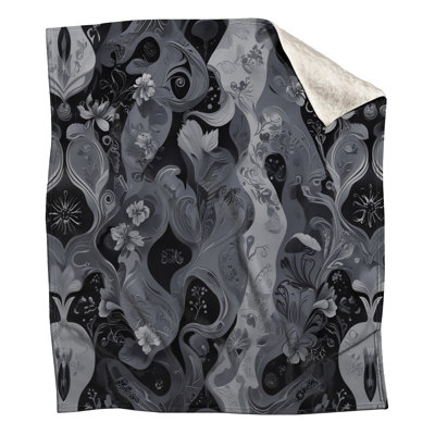 Black White Floral Pattern Blankets