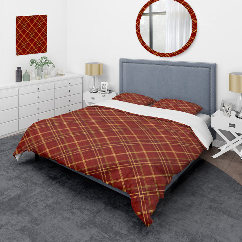 Tartan à carreaux rouges - ensemble de housse de couette abstrait - microfibre de polyester