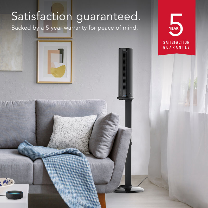 Black Oscillating Tower Fan with Adjustable Height and Alexa Control