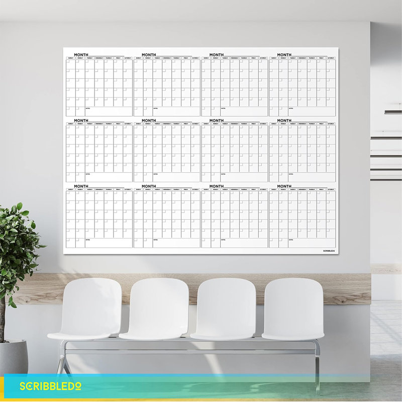 Large 36"x48" White Board Calendar Dry Erase Calendar For Wall 12 Month 