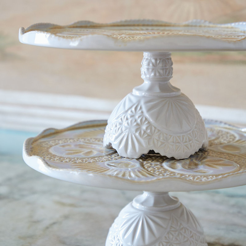Cristal Stoneware Cake Stand, Nacar