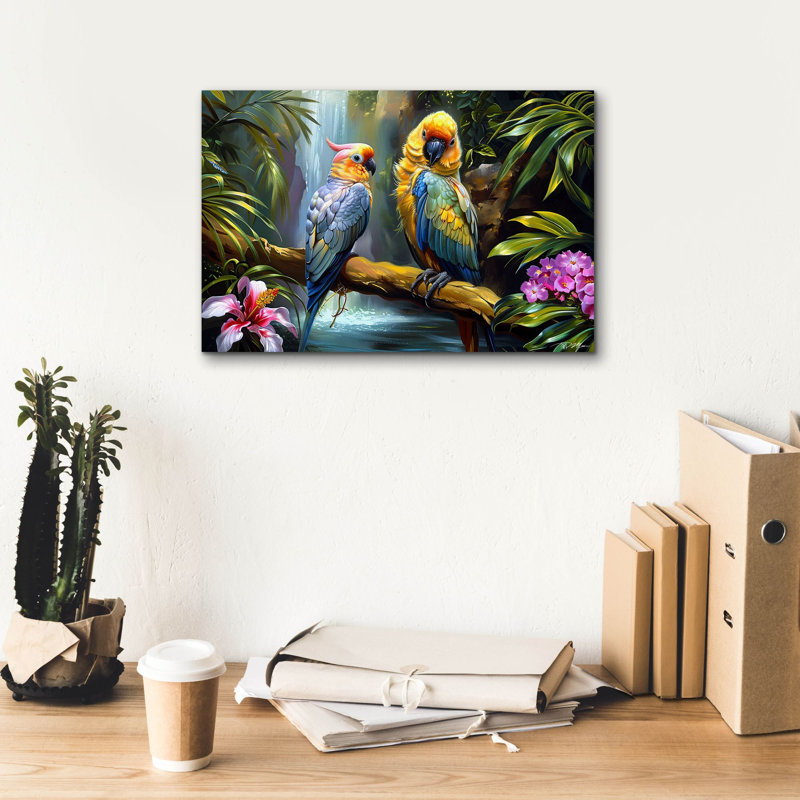 «Bay Of Home ™», art mural sur toile «pair of Parrots» par Momart, H 12 po x l 18 po x P 0,75 po