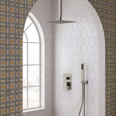 Système de robinet de douche à pression équilibrée, pomme de douche à effet de pluie de plafond 10 po avec douchette