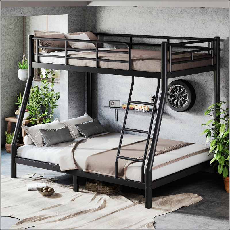Lit superposé simple au-dessus de double pour les adolescents et les adultes, peu encombrant / sans sommier, tube rond, noir