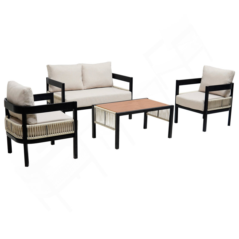 Ensemble de canapé d'extérieur en fer multi-personnes avec table, décoration en rotin, imperméable, antirouille, adapté au jardin, à la pelouse