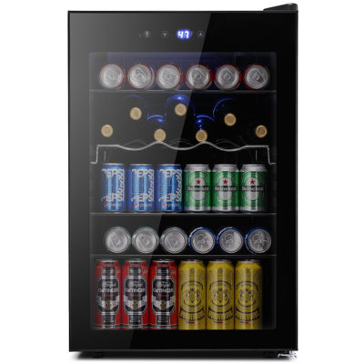 20.3"W 4.4 Cu.ft Mini Fridge, 37 Bottles/145 Cans,Beverage Fridge with Touch Control, 32-61, <38dB, LED, Removable Shelves, Stainless Steel Frame
