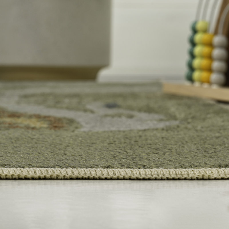 Kingdarr T-Rex Modern Kids Machine-Washable Rug, Rectangle 5'3" x 7'7", Green/Multi