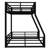 Black Metal Bunk Bed, Twin/Full Floor, Heavy - Duty, Noise , Space Saving In Guest Rooms, Low Floor With Full Length Guardrails, Stable Build Quality Twin Over Duty For Multiple Users, Small-2111234430