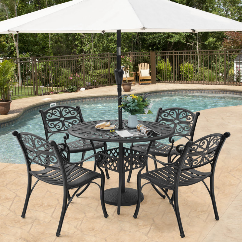 Patio 5 Pieces Cast Aluminum Dining Set With 2.24’’ Umbrella Hole