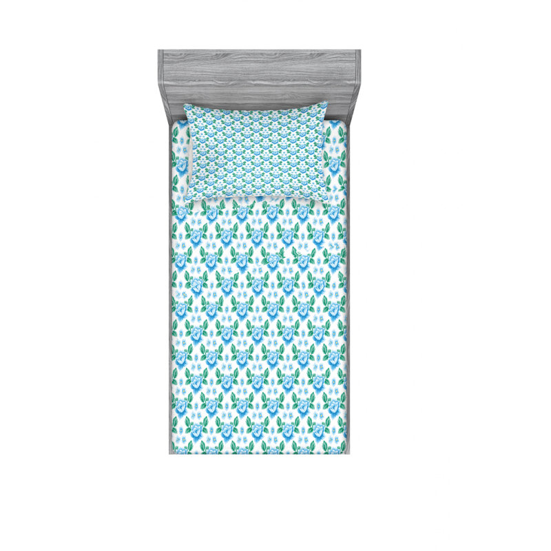 Ensemble de draps à motif floral Roses and Forget Me, Ensemble de draps pour lit simple TG avec drap-hou