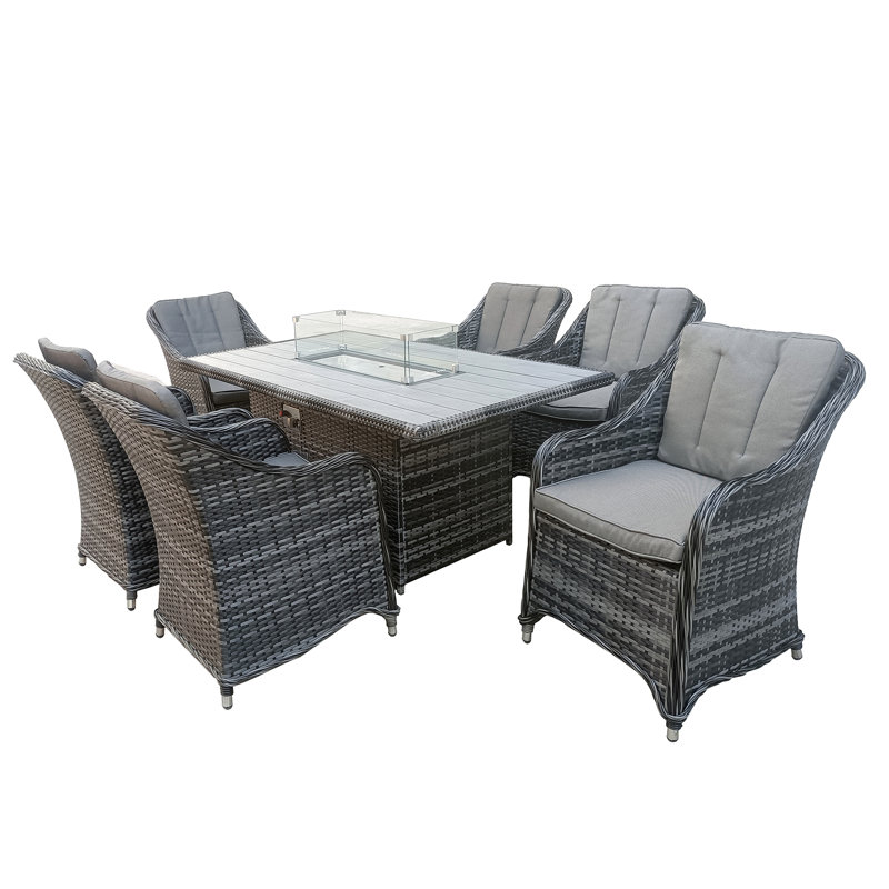 Rectangular 7 - Piece 6 - Person 160Cm L Outdoor Lounge Table Set, Gray