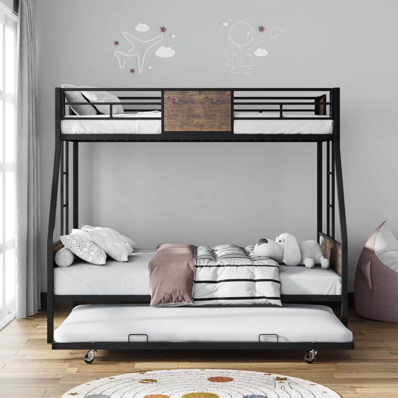 Lits simples superposés avec lits gigognes avec lit gigogne, idéal pour les chambres d'enfants, avec barrières de sécurité, deux échelles, cadre robuste et planches de soutien