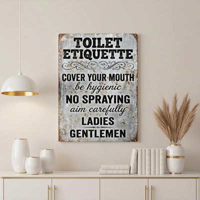 Toilette, étiquette de toilette en métal sur toile tendue, reproduction d'art sur toile