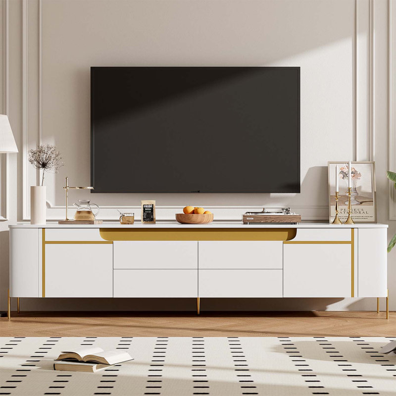 74.8'' Console Table for TVs up to 80 Inches, White, White/Gold
