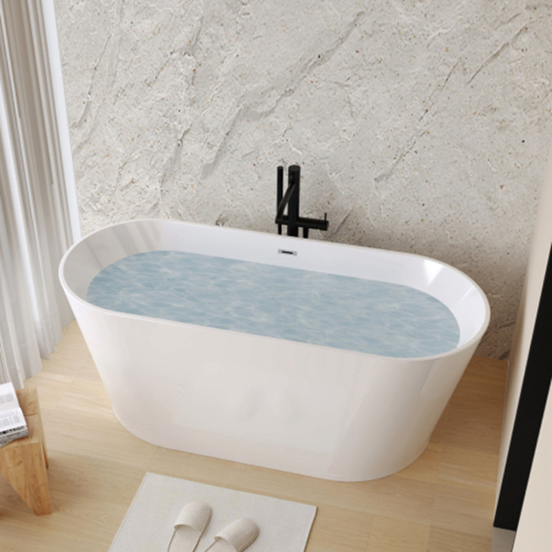 55-Inch Glossy White Acrylic Freestanding Stand-Alone Soaking Bathtub with Toe-tap Chrome Drain - cUPC Certified