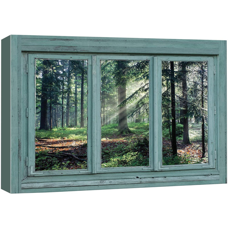 Window Scene " Window View Of Sunlight In The Forest Nature Pictures Rustic Landscape Vibrant ", 24" H x 36" W