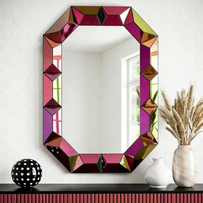 Freelon 39" Geometric Decorative Wall Mirror with Neon Finish