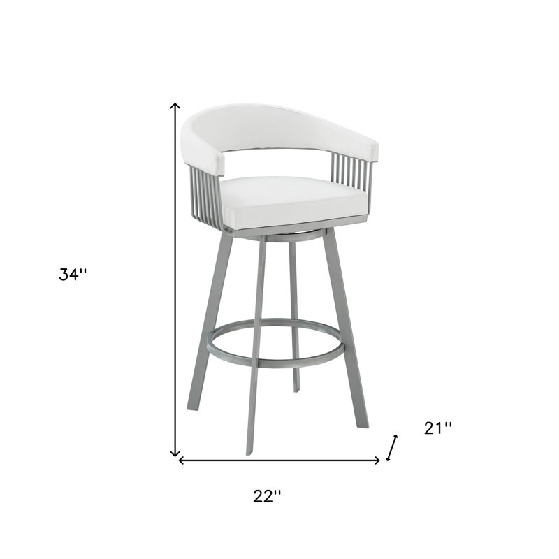 Tabouret de bar pivotant en similicuir Mod, Tabouret de comptoir (siège d'une hauteur de 25 p, Siège blanc / cadre argenté