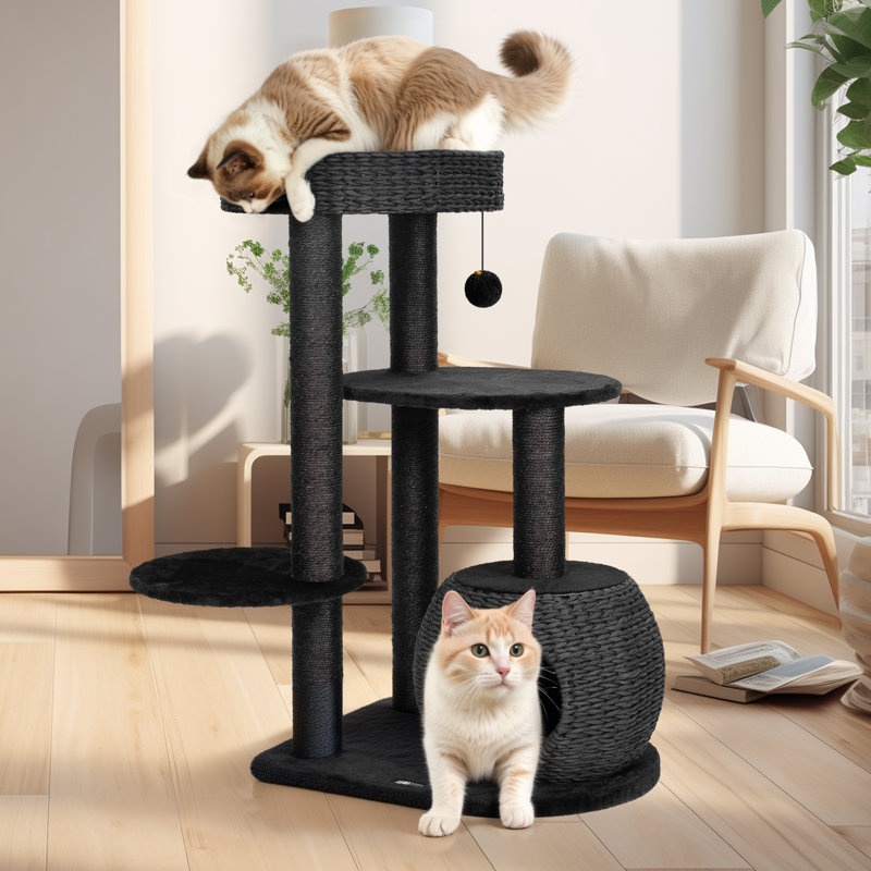 Arbre à chat 39 po pour chats d'intérieur, poteaux à griffer en sisal naturel, condo tissé à la main et perchoir supérieur 39 po Ashawni