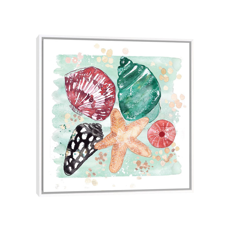 Beachcomber - Shell Medley by Sara Berrenson - Painting on Canvas, White Framed, 66.04 cm H x 66.04 cm W