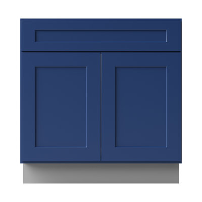 Sinber 33"W x 34.5"H x 24"D RTA Sink Base Kitchen Cabinet with Blue Birch Solid Wood Construction and Soft-Close Shaker Style Doors, Ready to Assemble