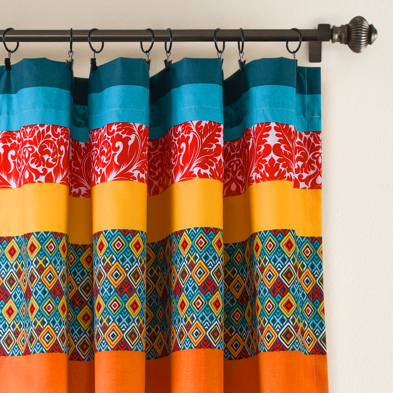 Boho Stripe Turquoise and Orange Polyester Window Curtain Panels