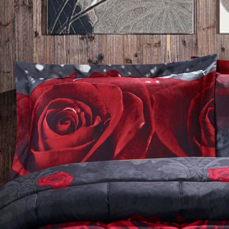 Rose Love Romantic Comforter Set, King Comforter + 2 King Shams
