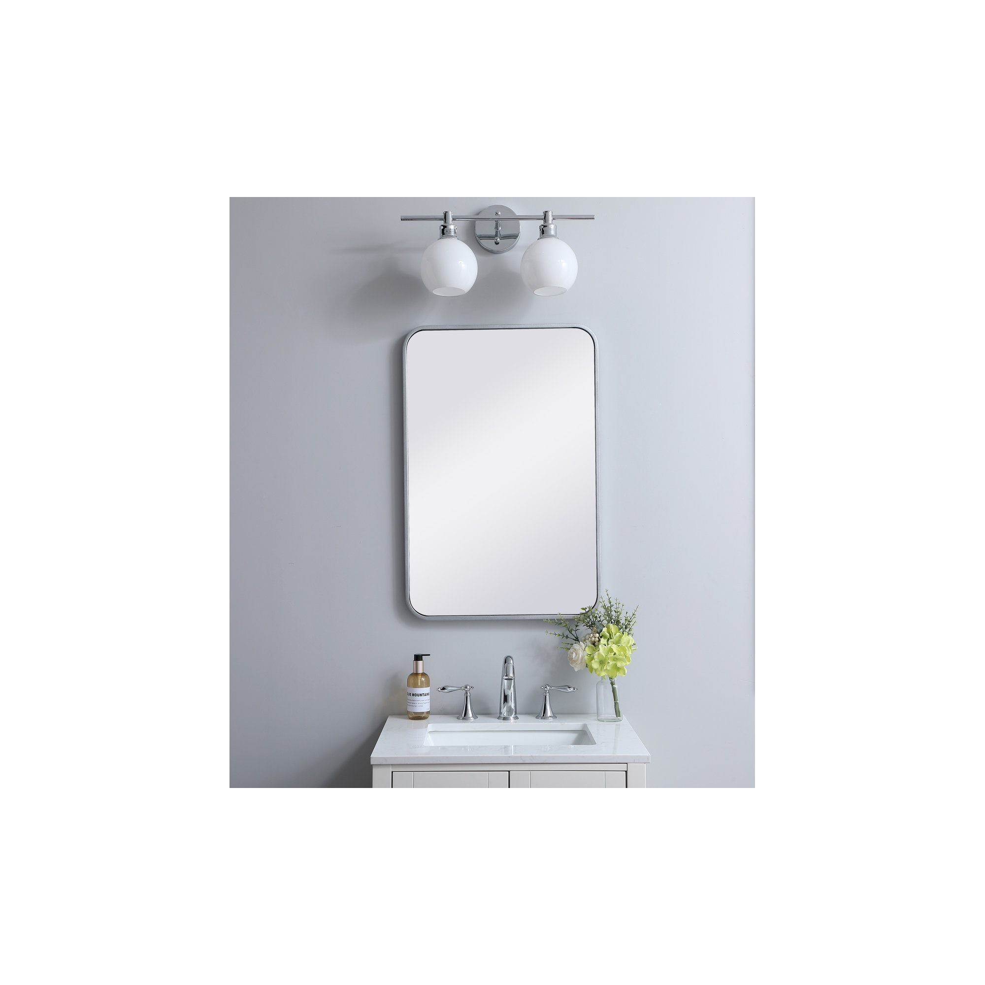 Sabine Metal Rounded Rectangle Wall Mirror, Silver, 30" x 20"
