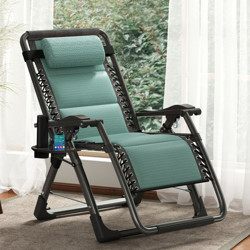 Chaises de patio inclinables réglables avec coussin amovible, appui-tête et plateau Lare Zero Gravity, Vert