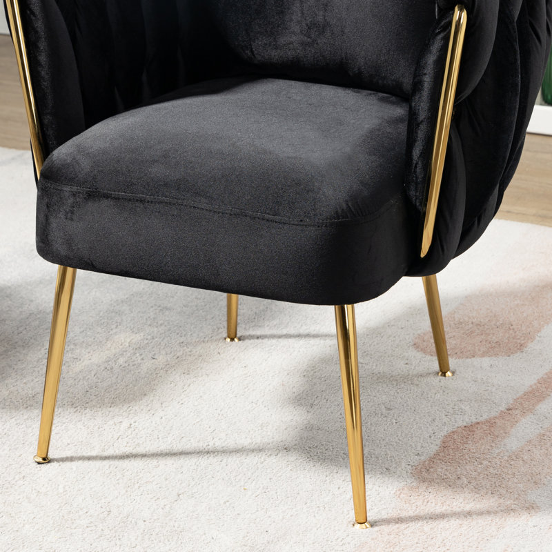 Fauteuil en velours capitonné Elandus, Velours noir