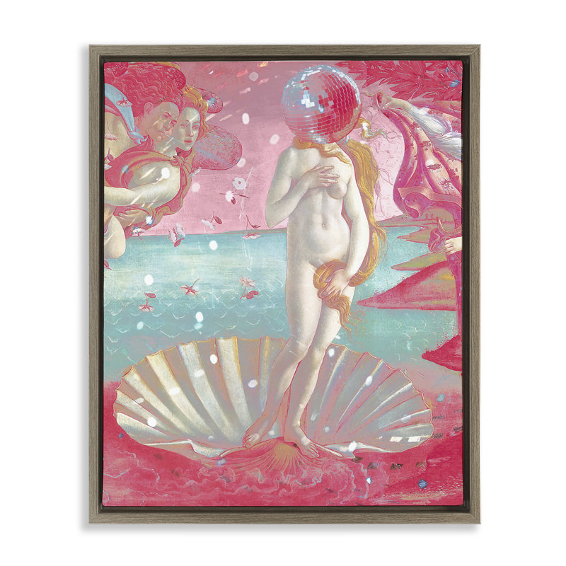 Cadre flottant chromatique disco Venus & Clamshell, design par Lil 'Rue, Cadre flottant orme Montalcino, H 21 po x l 17 po