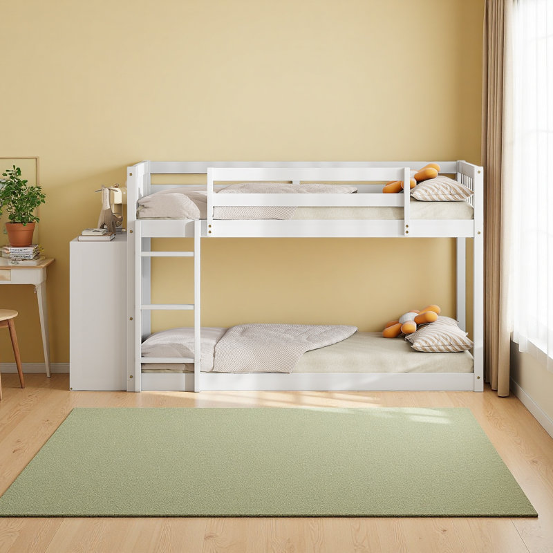 Lit superposé avec 4 tiroirs et 3 tablettes, Simple sur simple, Blanc