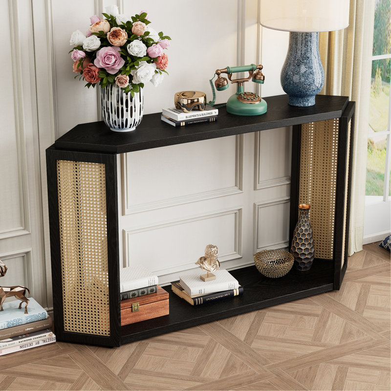 Narrow Console Table With Unique Irregular Top Design, Entryway Table With Open Shelf, Sofa Table For Living Room Hallway And Entrance