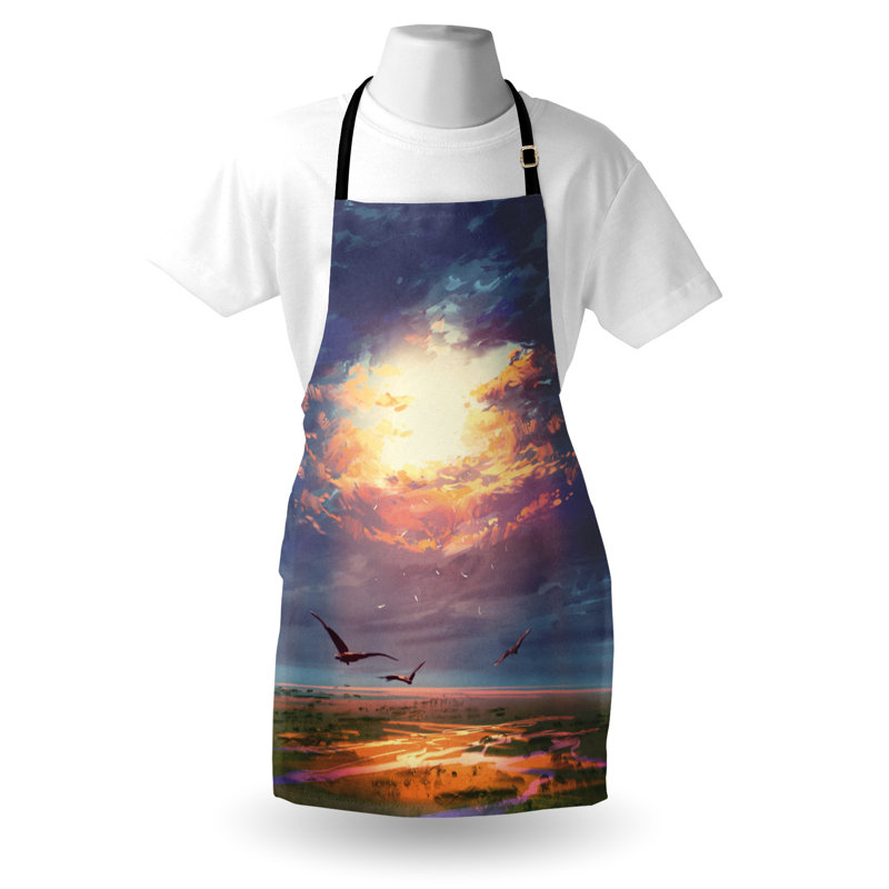 Tablier East Urban Home Landscape unisexe, rayons de soleil rayonnants, taille adulte, bleu orange