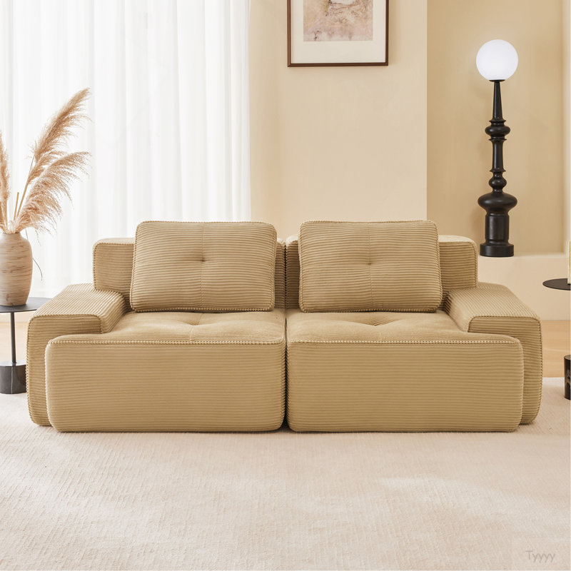 Causeuse en velours côtelé avec coussin moelleux et 2 coussins, Chameau