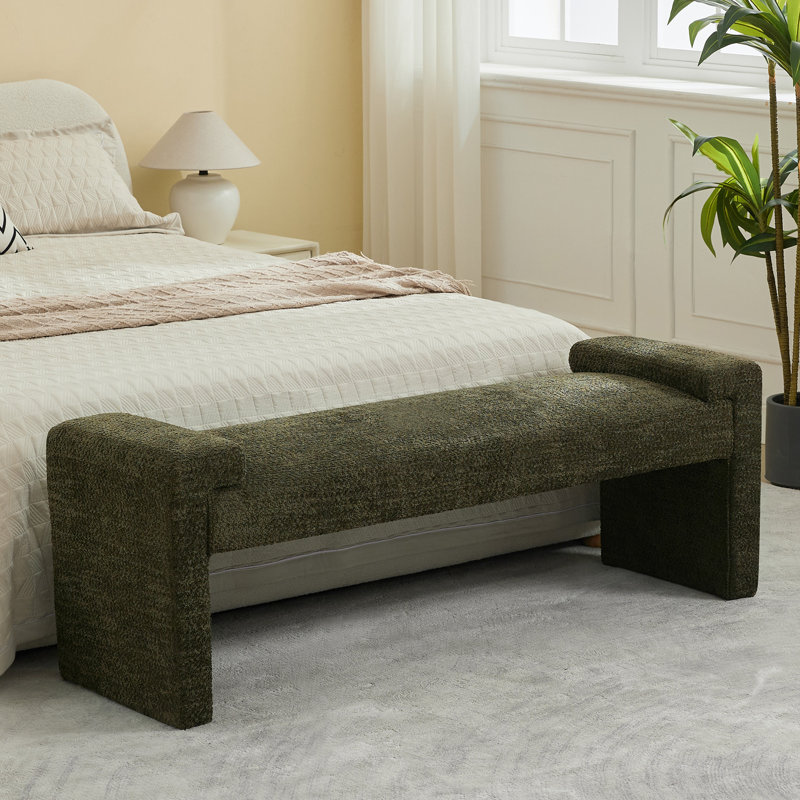 58.6" W Upholstered Bedroom Bench, Green Sherpa, 20.6" H x 58.6" W x 17.3" D