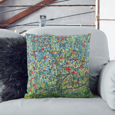 Orchard With Roses Square Throw Cushion