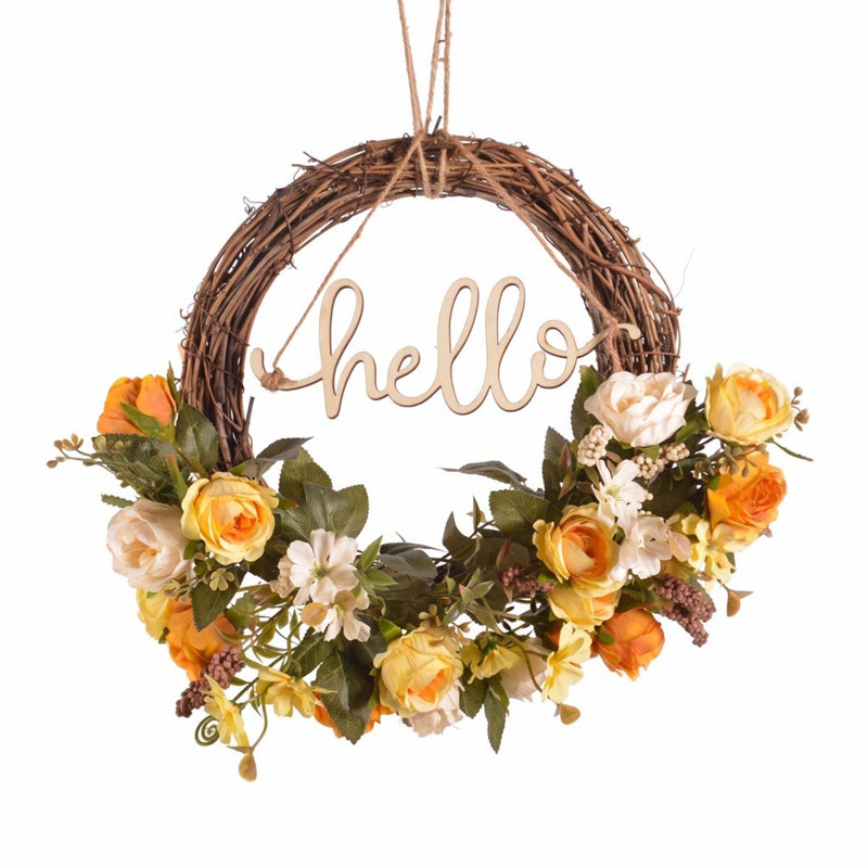 Couronne de soie artificielle rose, couronne de décoration de café pour porte murale de bureau extérieur