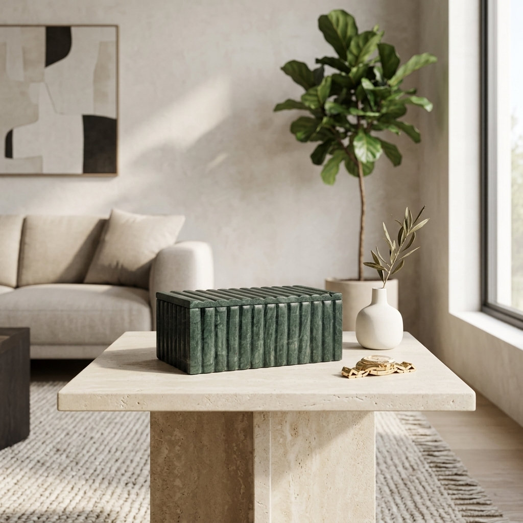 Textured Marble Storage Box, Green