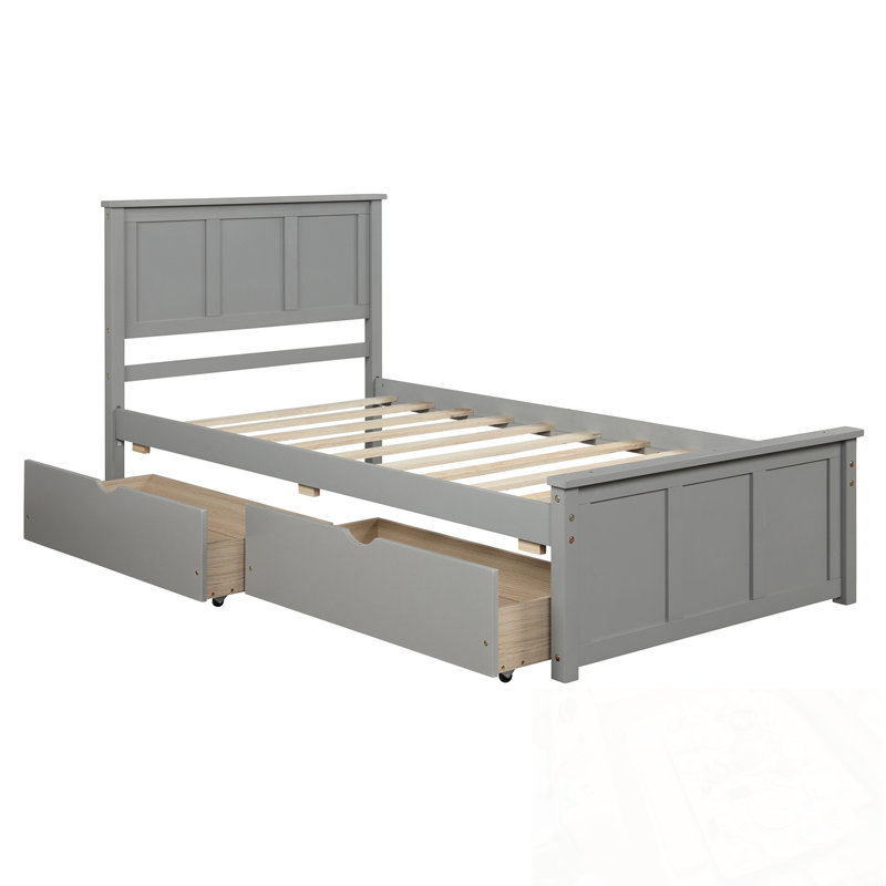 Lit plateforme simple avec 2 tiroirs, Gris