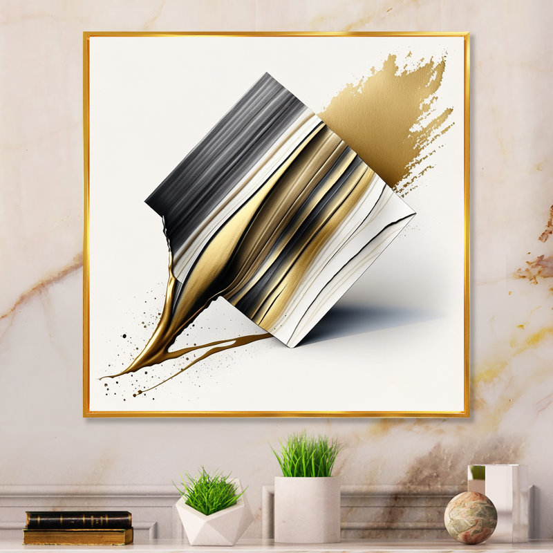 «Cubic Expression» noir et or - impression sur toile, Toile avec cadre flottant or, H 24 po x l 24 po x P 1 po
