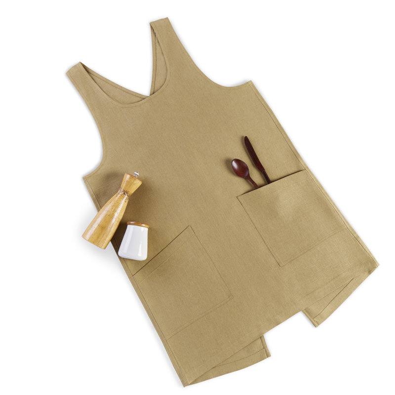Linen Smock Apron 100% Pure Linen for Men & Women, Kelp