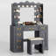 Dressing Table with 3-Color Lighting Mirror, Outlets, Stool, Storage Drawers and Cabinet-2104210244