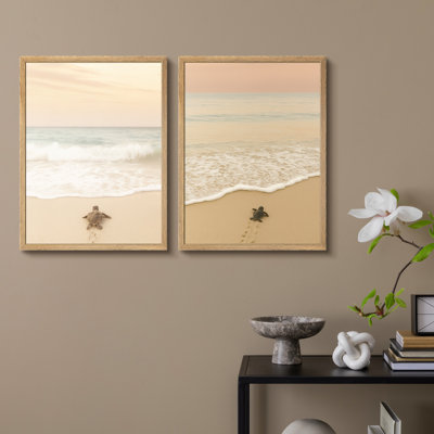 Tortue de mer côtière, ensemble de 2 reproductions d'art encadrées, ensemble de 2 photos encadrées pour la salle de bain ou le décor bord de mer