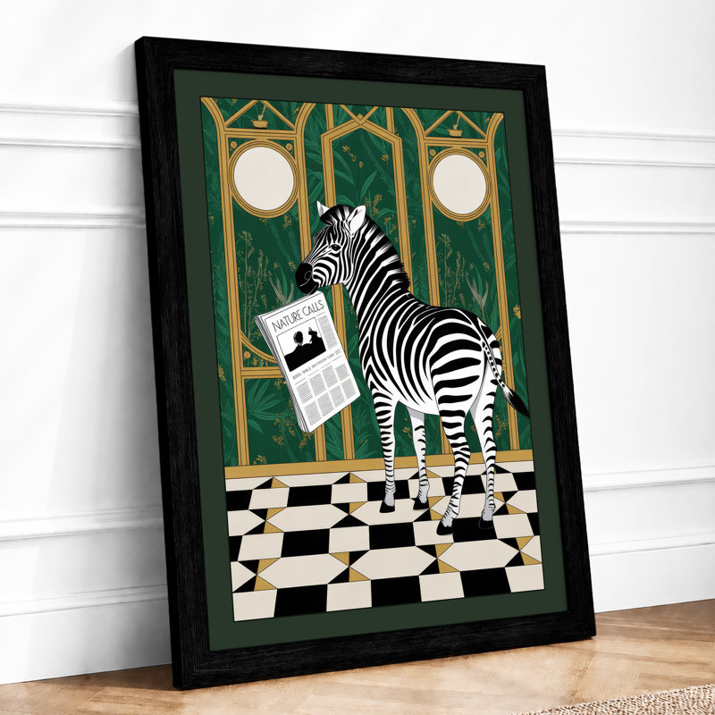 Deco Zebra With News Art Deco - Framed Print, Black, A3 - 42.0 x 29.7 cm