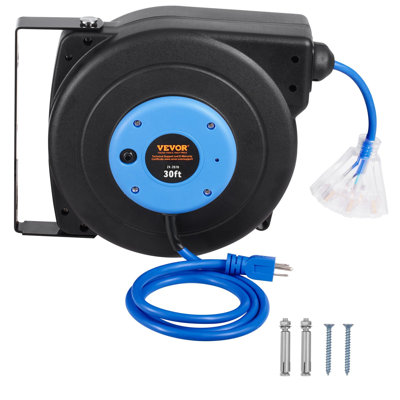 Retractable Extension Cord Reel Power Cord Reel 30FT 16AWG/3C SJTOW