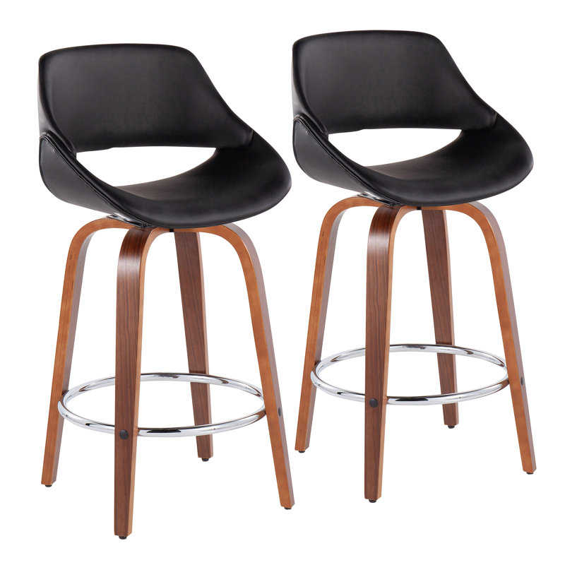Tabouret de bar Arabelle Mid-Century, Noyer / Chrome, Noir, Tabouret de comptoir (siège d'une hauteur de 26 p