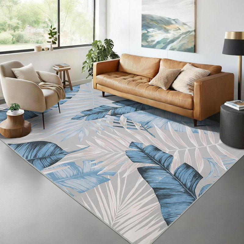 2x6 Washable Hallway Runner Rug Modern Tropical Plant Non-Slip Stain-Resistant Low Pile Indoor Home Decor Faux Wool Green
